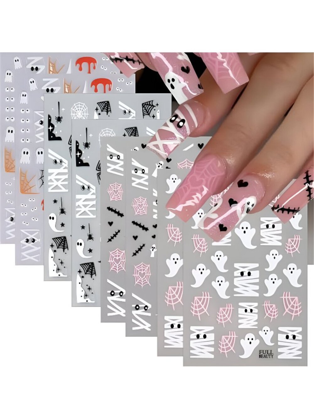 8 Sheets Halloween Nail Stickers Spider Nail Art Stickers 3D Self-Adhesive